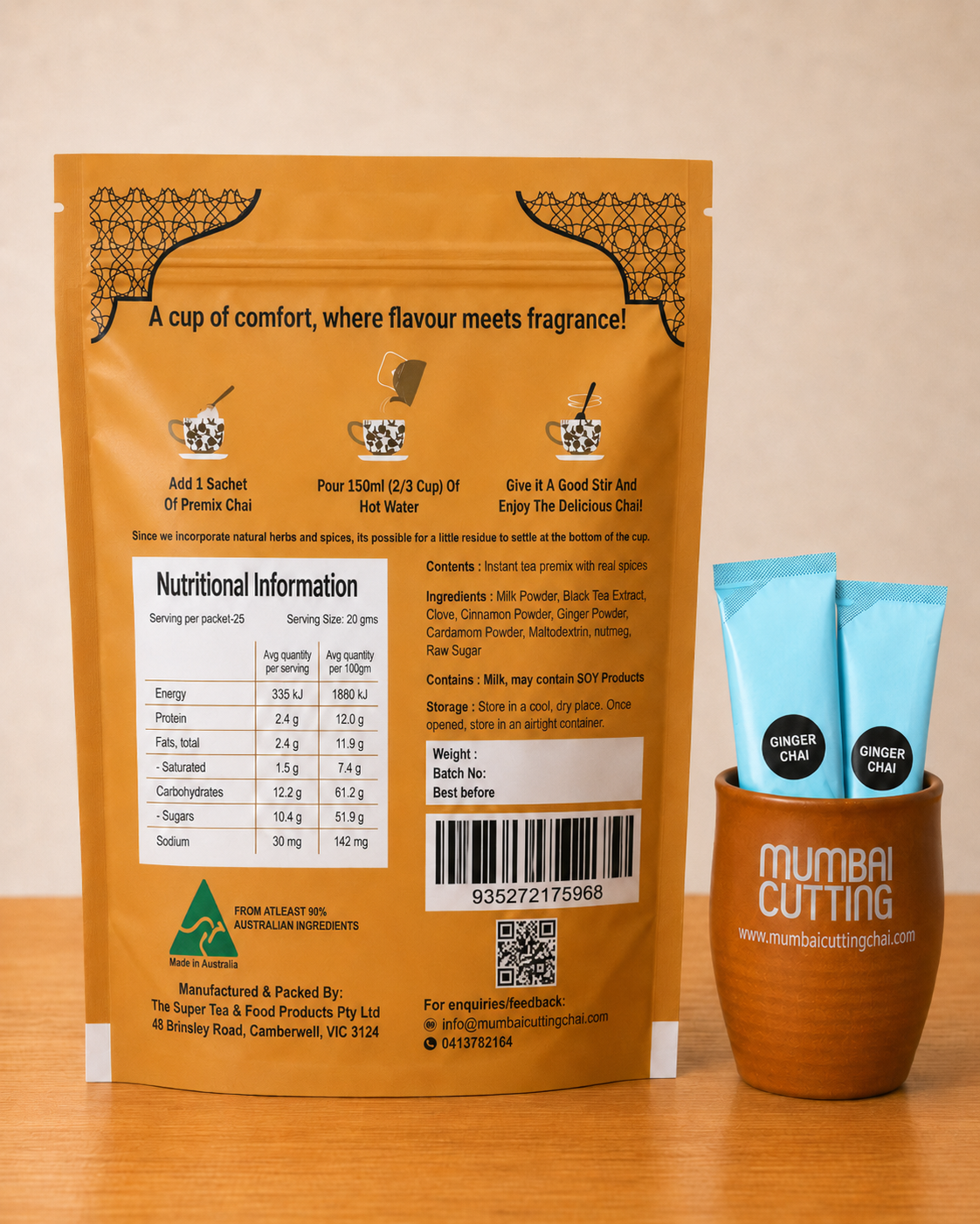 Ginger Chai Premix 25 sachets - Refill Pack