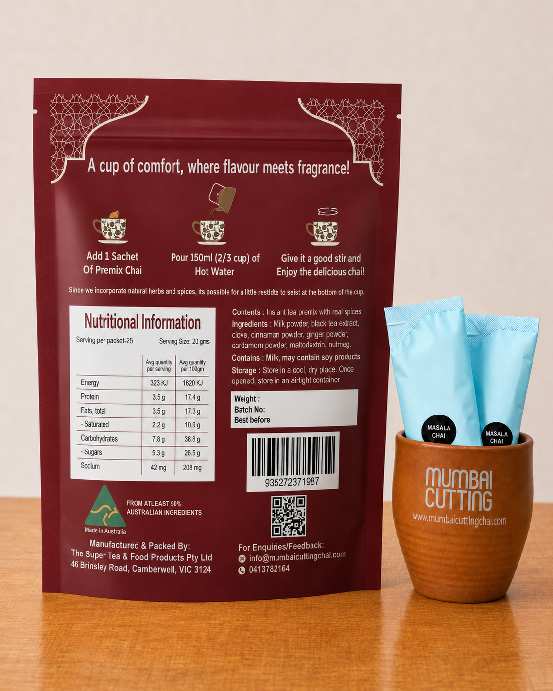 Masala Chai Premix Refill Pack 25 sachets - No Added Sugar