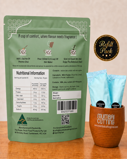 Cardamom Chai Premix Refill Pack 25 Sachets -No Added Sugar