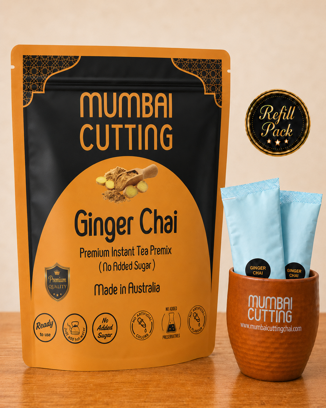 Ginger Chai Premix Refill Pack 25 sachets -No Added Sugar
